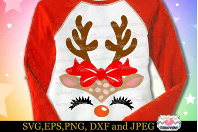SVG, Dxf, Eps &amp; Png Cutting Files Christmas Reindeer Girl Face &amp; Bow