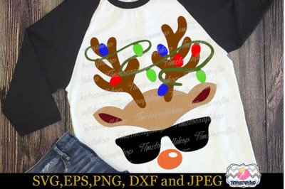SVG, Dxf, Eps &amp; Png Cutting Files Reindeer String of Lights Head Chris