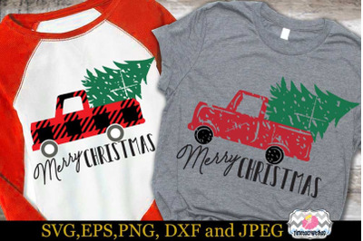 SVG, Dxf, Eps &amp; Png Cutting Files Distressed Christmas tree Truck, Buf
