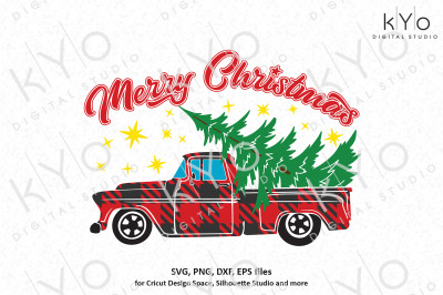 Merry Christmas Plaid Old Truck svg png dxf files