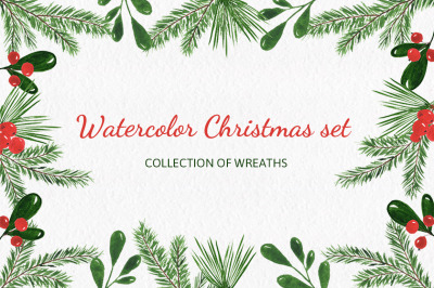 Christmas watercolor collection. Hand drawn illustrations.