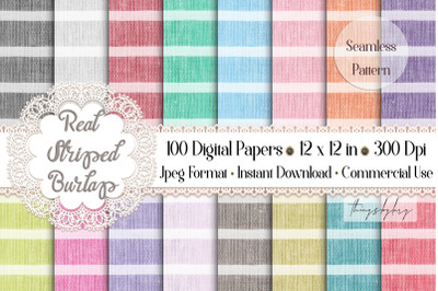 100 Seamless Real Striped Burlap Canvas Linen Digital Papers