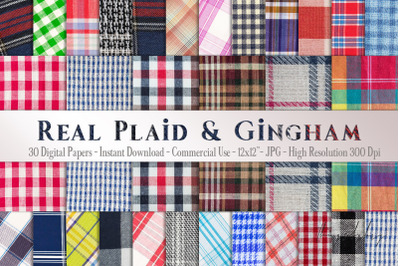 30 Real Plaid Gingham Fabric Canvas Linen Digital Papers