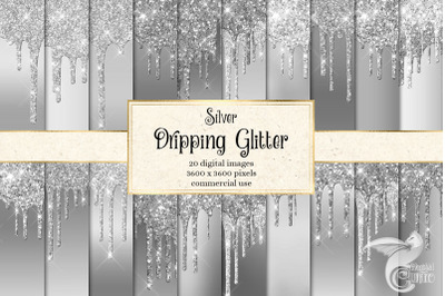 Silver Dripping Glitter Digital Paper