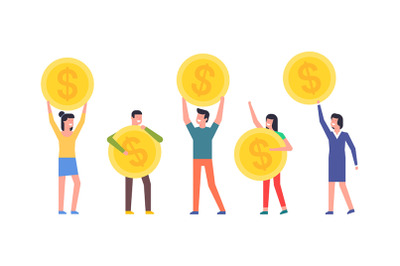 Happy people are holding Coins