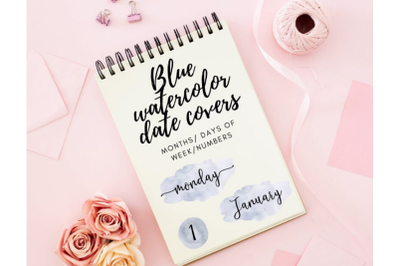 Blue Hand Lettered Watercolor Date Covers