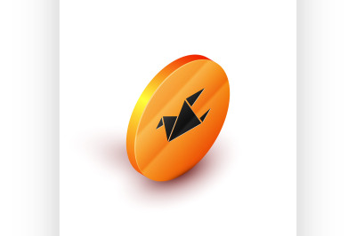 Isometric Origami bird icon isolated on white background. Orange circl