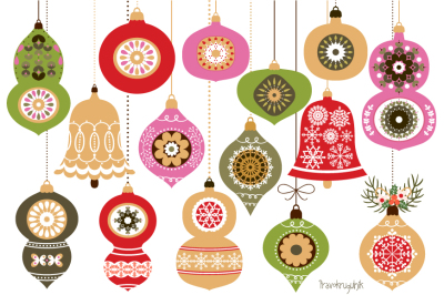 Christmas ornaments, Red and green Christmas ornament clipart, Christmas ball bauble