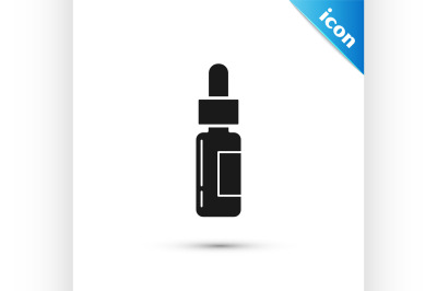 Black Glass bottle with a pipette. Vial with a pipette inside icon iso