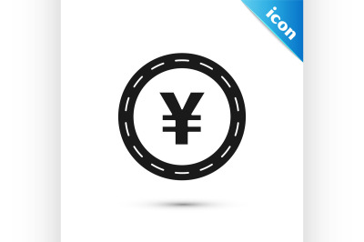 Black Coin money with Yen symbol icon isolated on white background. Ba