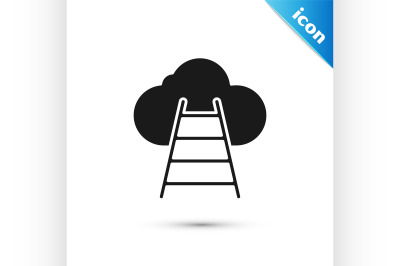 Black Ladder leading to cloud icon isolated on white background. Stair