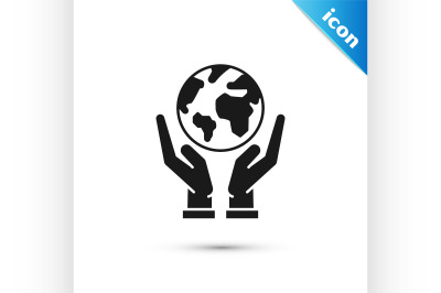 Black Human hands holding Earth globe icon isolated on white backgroun