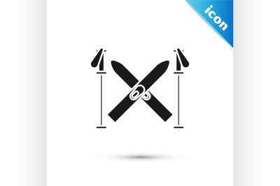 Black Ski and sticks icon isolated on white background. Extreme sport.