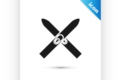 Black Ski and sticks icon isolated on white background. Extreme sport.