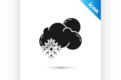 Black Cloud with snow and sun icon isolated on white background. Cloud