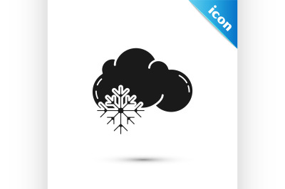 Black Cloud with snow icon isolated on white background. Cloud with sn