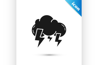 Black Storm icon isolated on white background. Cloud and lightning sig