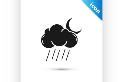 Black Cloud with rain and moon icon isolated on white background. Rain