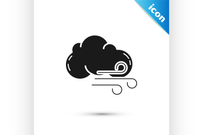 Black Windy weather icon isolated on white background. Cloud and wind.