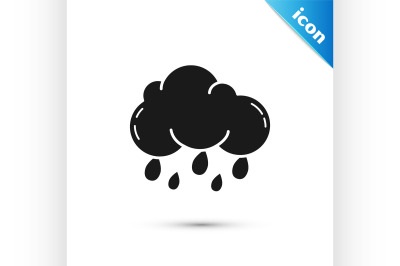 Black Cloud with rain icon isolated on white background. Rain cloud pr