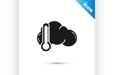 Black Thermometer and cloud icon isolated on white background.  Vector