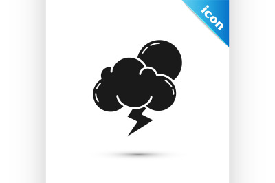 Black Storm icon isolated on white background. Cloud with lightning an