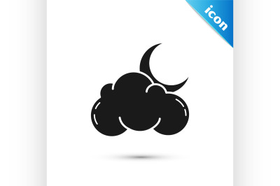 Black Cloud with moon and stars icon isolated on white background. Clo