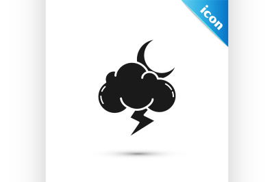 Black Storm icon isolated on white background. Cloud with lightning an