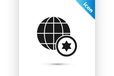Black World Globe and Israel icon isolated on white background.  Vecto