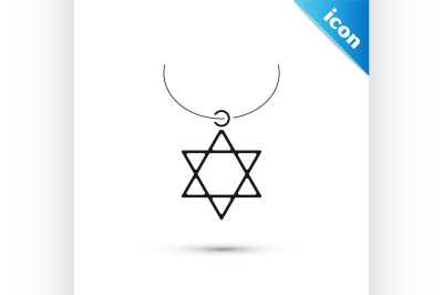 Black Star of David necklace on chain icon isolated on white backgroun