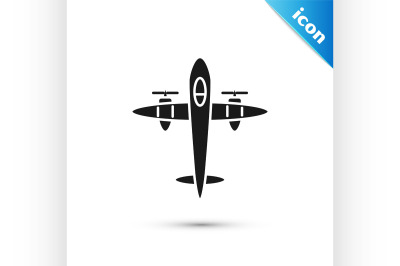 Black Old retro vintage plane icon isolated on white background. Flyin