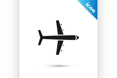 Black Plane icon isolated on white background. Flying airplane icon. A