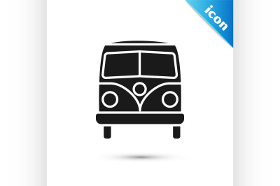 Black Retro minivan icon isolated on white background. Old retro class