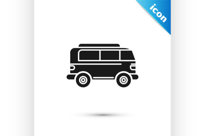 Black Retro minivan icon isolated on white background. Old retro class