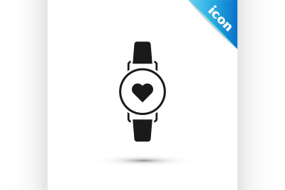 Black Smart watch showing heart beat rate icon isolated on white backg