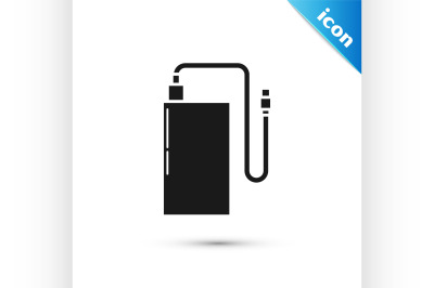 Black Power bank with different charge cable icon isolated on white ba