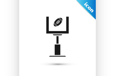 Black American football goal post and football ball icon isolated on w