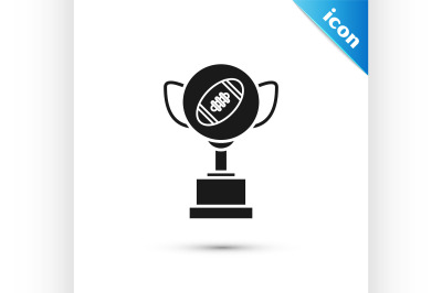 Black Award cup and American football ball icon isolated on white back