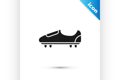 Black Soccer or football shoes with spikes icon isolated on white back