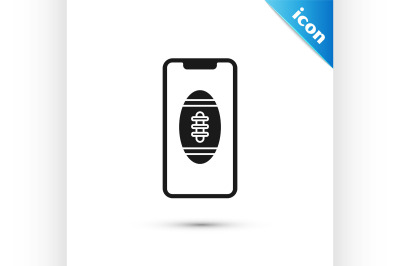 Black Smartphone with american football ball on the screen icon isolat