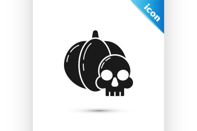 Black Pumpkin and skull icon isolated on white background. Happy Hallo