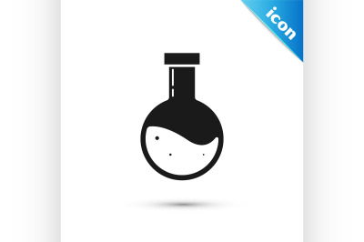 Black Bottle with potion icon isolated on white background. Flask with