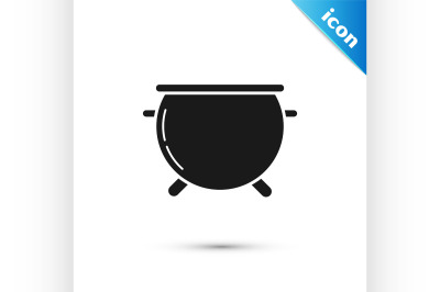 Black Halloween witch cauldron icon isolated on white background. Happ