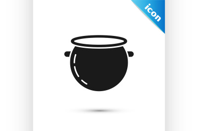 Black Halloween witch cauldron icon isolated on white background. Happ