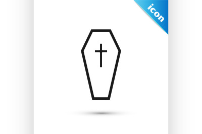 Black Coffin with christian cross icon isolated on white background. H