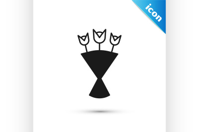 Black Bouquet of flowers icon isolated on white background.  Vector Il