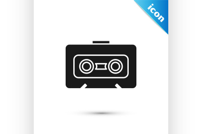 Black Retro audio cassette tape icon isolated on white background.  Ve