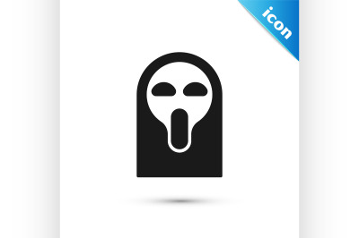 Black Funny and scary ghost mask for Halloween icon isolated on white