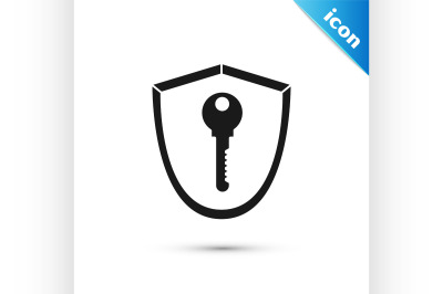 Black Shield with key icon isolated on white background. Protection an