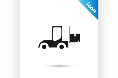 Black Forklift truck icon isolated on white background. Fork loader an
